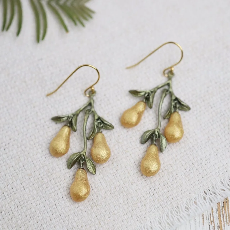 elegant pearl earrings for women-Golden Pear 3 Drop Wire Earrings