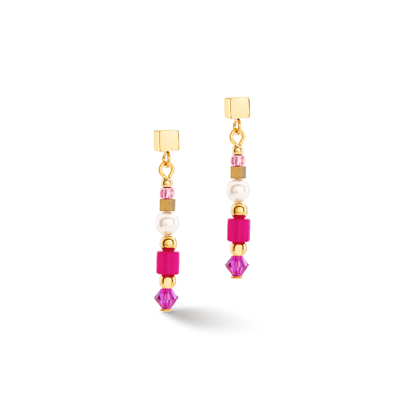 high-end earrings for women-Magenta Square Earrings