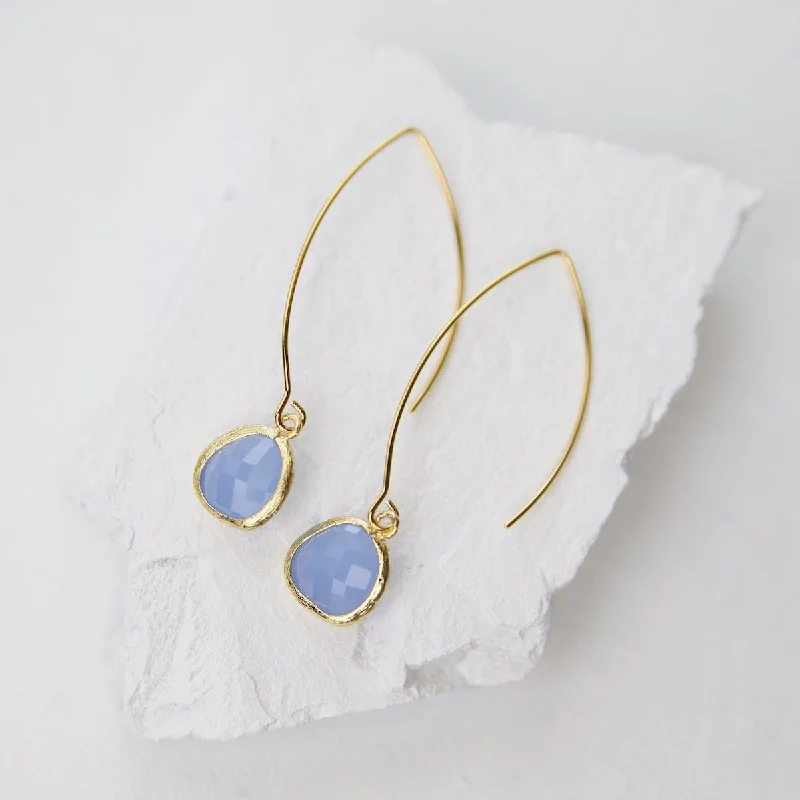 flower stud earrings for women-Gold Plated Long Light Royal Blue Crystal Drop Earrings