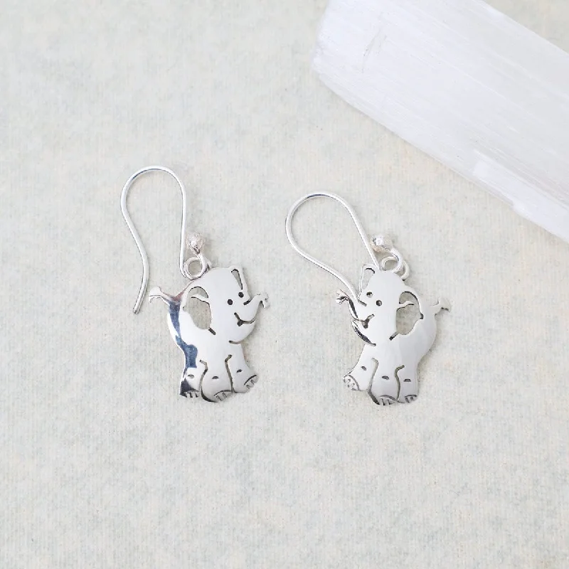 diamond drop earrings for women-Sterling Silver Elephant Earrings