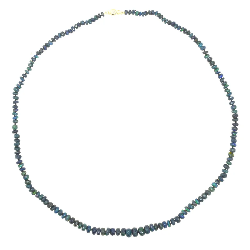 elegant layered gold necklaces for women-Beaded Mini Ethiopian Opal Necklace - Black with Blue/Green Flashes