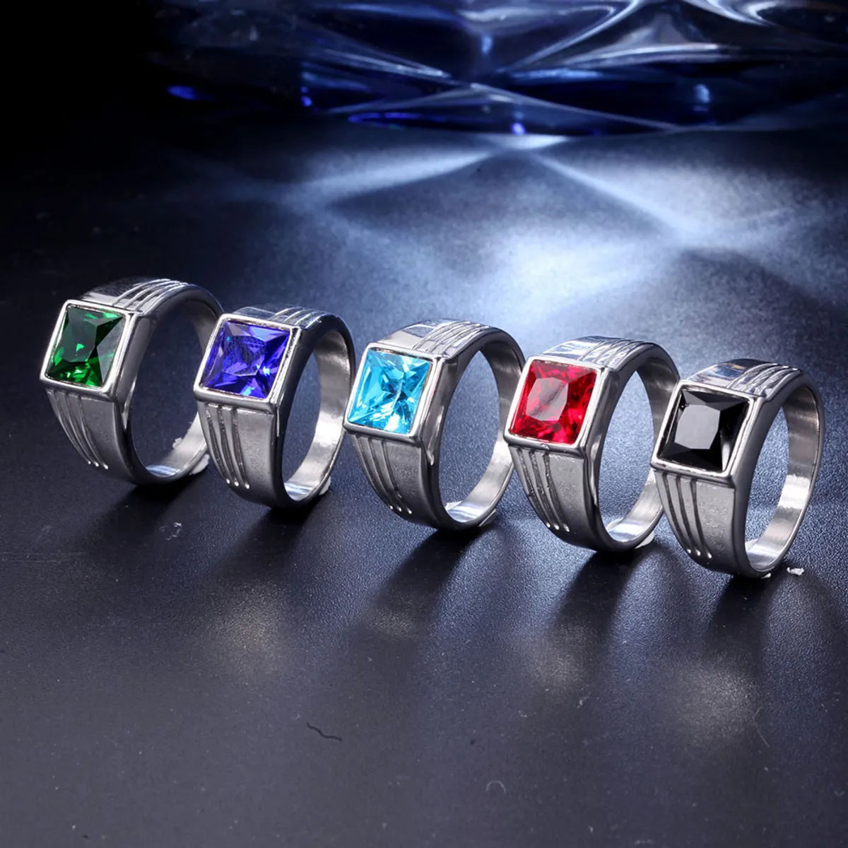 romantic rings for women-Hip-Hop Square Titanium Steel Inlay Glass Stone 18K Gold Plated Men'S Rings