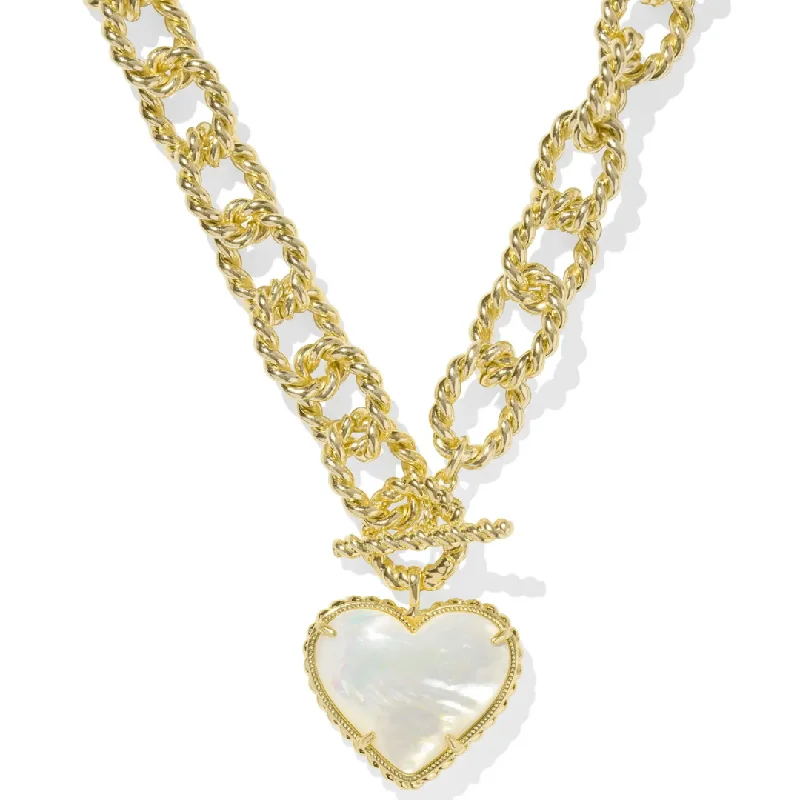 star-shaped necklaces for women-Kendra Scott | Haisley Heart Gold Statement Necklace in Ivory Mother-of-Pearl