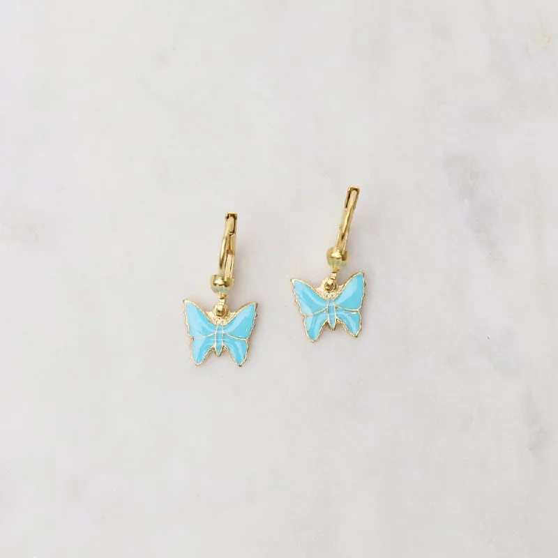 high-end earrings for women-Gold Turquoise Enamel Butterfly Earrings