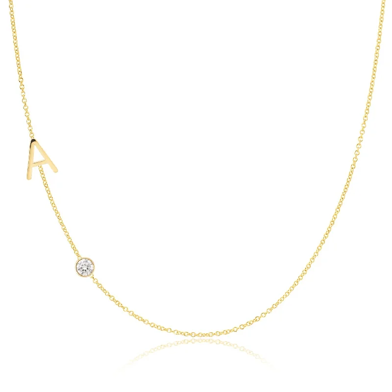 polished silver necklaces for women-Monogram Necklace with Diamond Yellow Gold