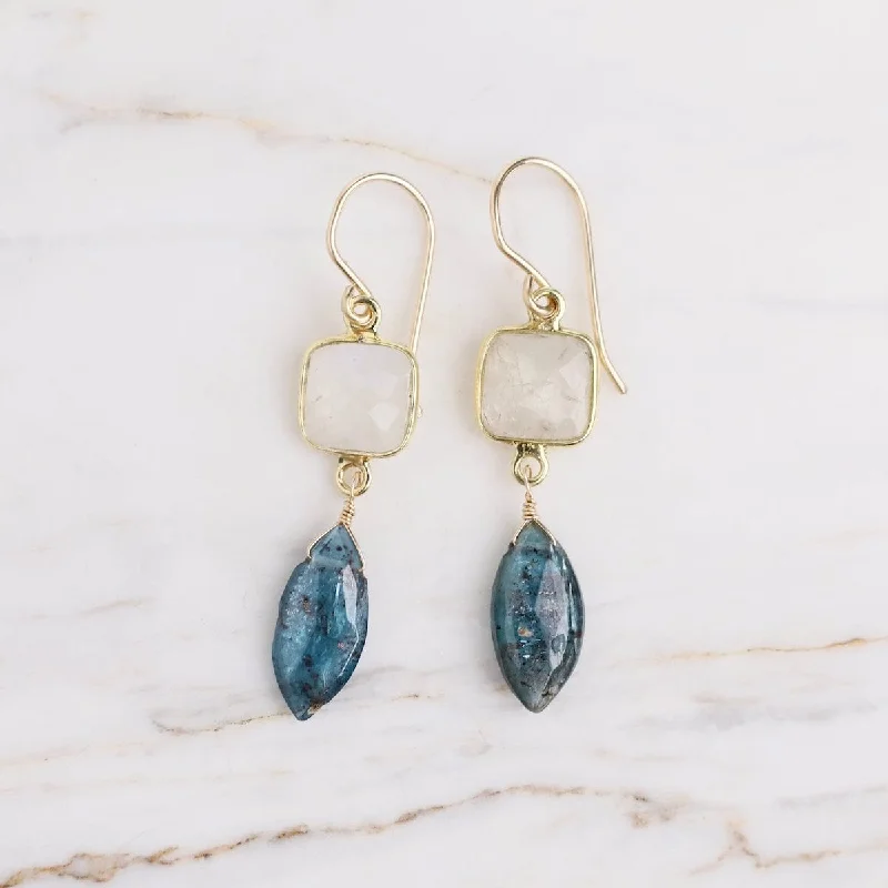 large hoop earrings for women-Kyanite Moonstone Earrings