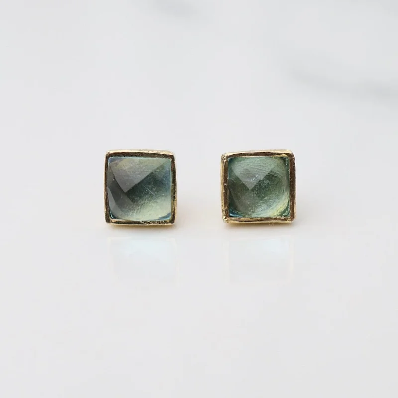 luxury gold earrings for women-Madeline Stud Earrings - Vermeil Square - Apatite