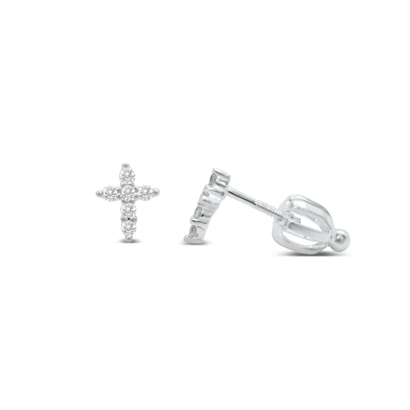 dainty drop earrings for women-Silver Prong Cross Earrings