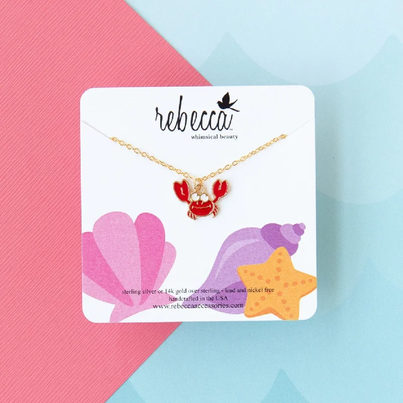 personalized gold necklaces for women-Crab Enamel Charm Necklace Children’s Jewelry