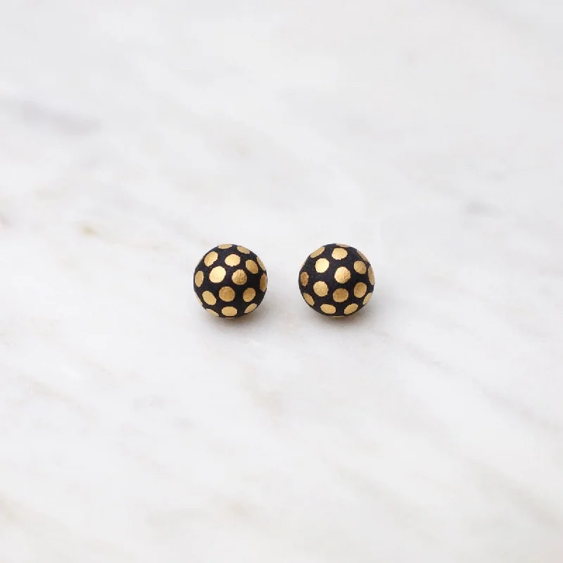 bold stud earrings for women-Matte Black Ladybug Stud Earrings