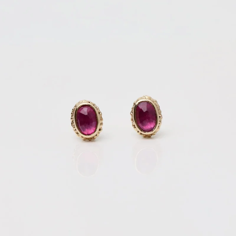 beautiful drop earrings for women-Jamie Joseph 14K Gold Oval Inverted African Ruby Post Earrings