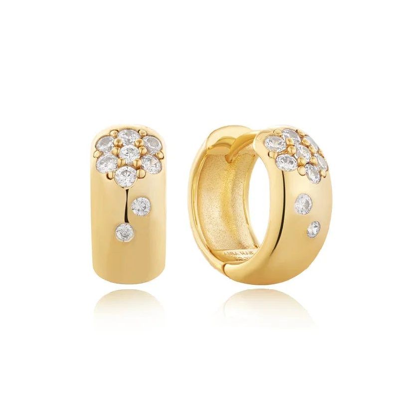 fashion crystal earrings for women-Gold Sparkle Chubby Huggie Hoop Earrings