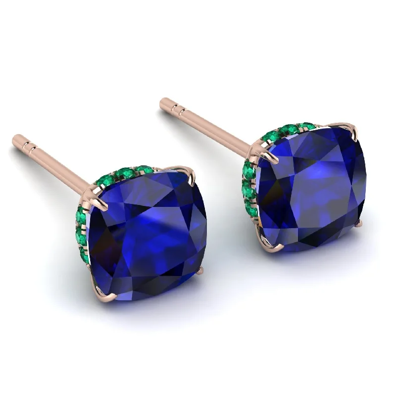 stylish stud earrings for women-Hidden Halo Cushion Sapphire Earrings - Alivia No. 29