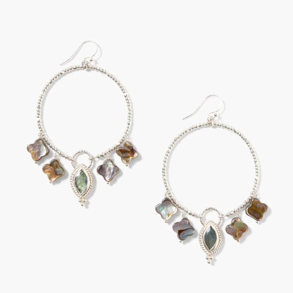 heart earrings for women-Clover Hoop Earrings Abalone Mix