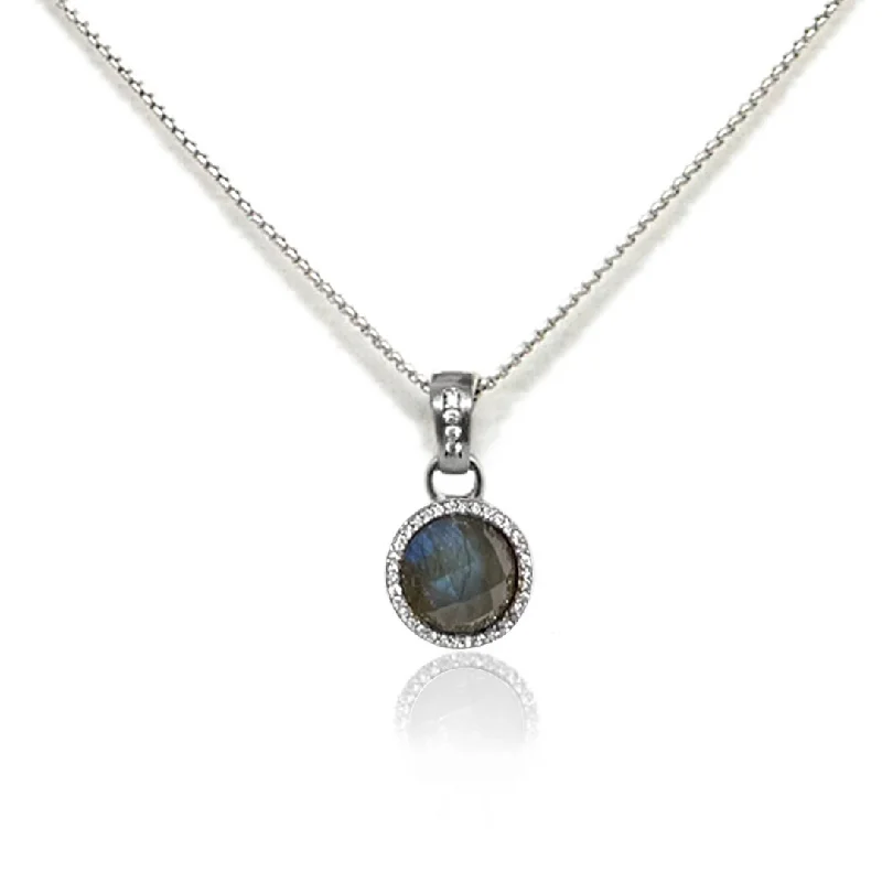 multi-layer chain necklaces for women-VINTAGE SILVER LABRADORITE & PAVÉ FRAME NECKLACE