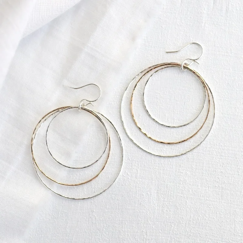 colorful drop earrings for women-3 Hammered Circle Earrings - Mix Metal