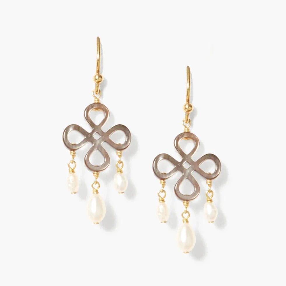 elegant and simple earrings for women-Clover Chandelier Earrings White Pearl