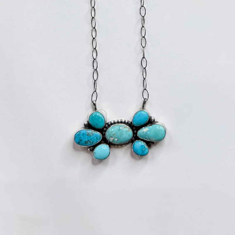 everyday pendant necklaces for women-Lorenzo Juan | Navajo Handmade Sterling Silver and Turquoise Stone Cluster Pendant