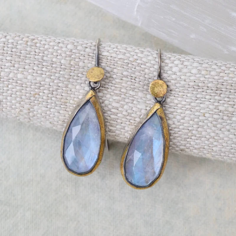 flower earrings for women-Rainbow Moonstone Teardrop Fold Earrings