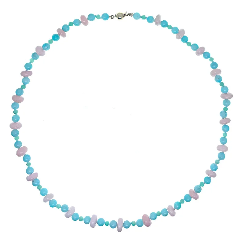 infinity pendant necklaces for women-Beaded Pink Opal, Amazonite and Chrysoprase Necklace