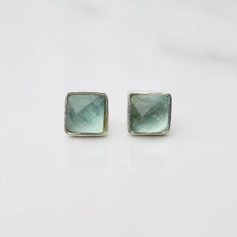 elegant and simple earrings for women-Madeline Stud Earrings - Silver Square - Apatite