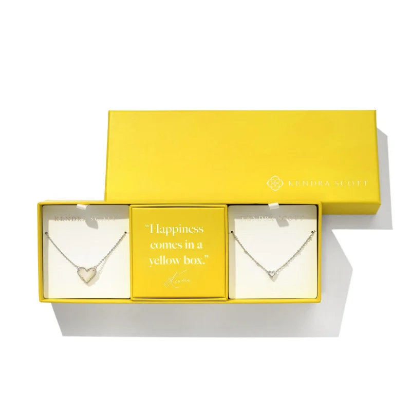 vintage-style charm necklaces for women-Kendra Scott | Ari Silver Heart Necklace Gift Set of Two in Ivory Mother of Pearl