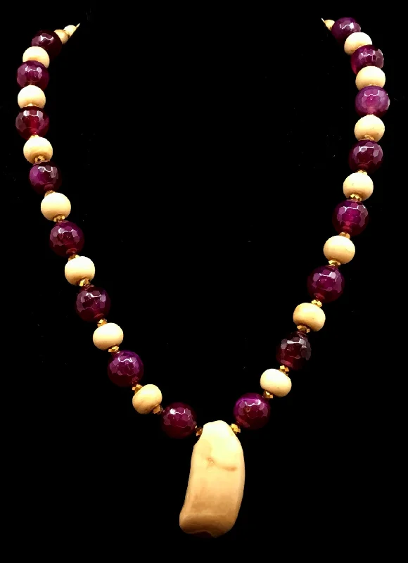 antique gold necklaces for women-Necklace- El-Amin; Ivory and Dyed Agate, Beads