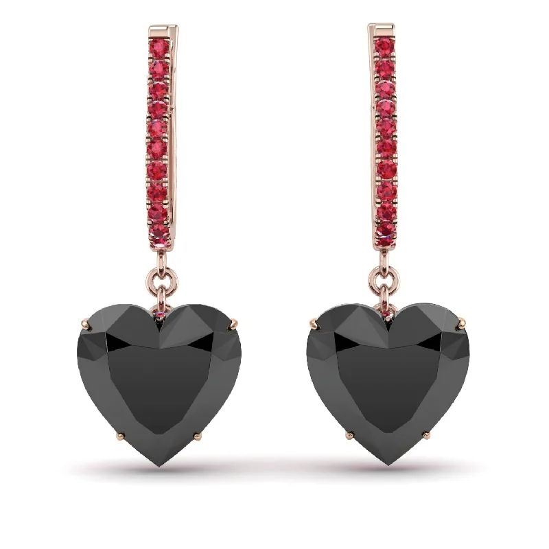 affordable earrings for women-Heart Black Diamond Earrings - Noelle No. 53