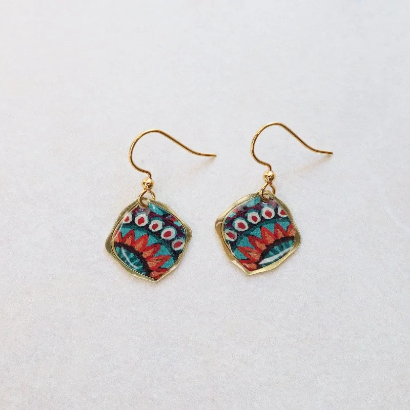 chic stud earrings for women-Small Aztec Inspired Sun Pattern Earrings