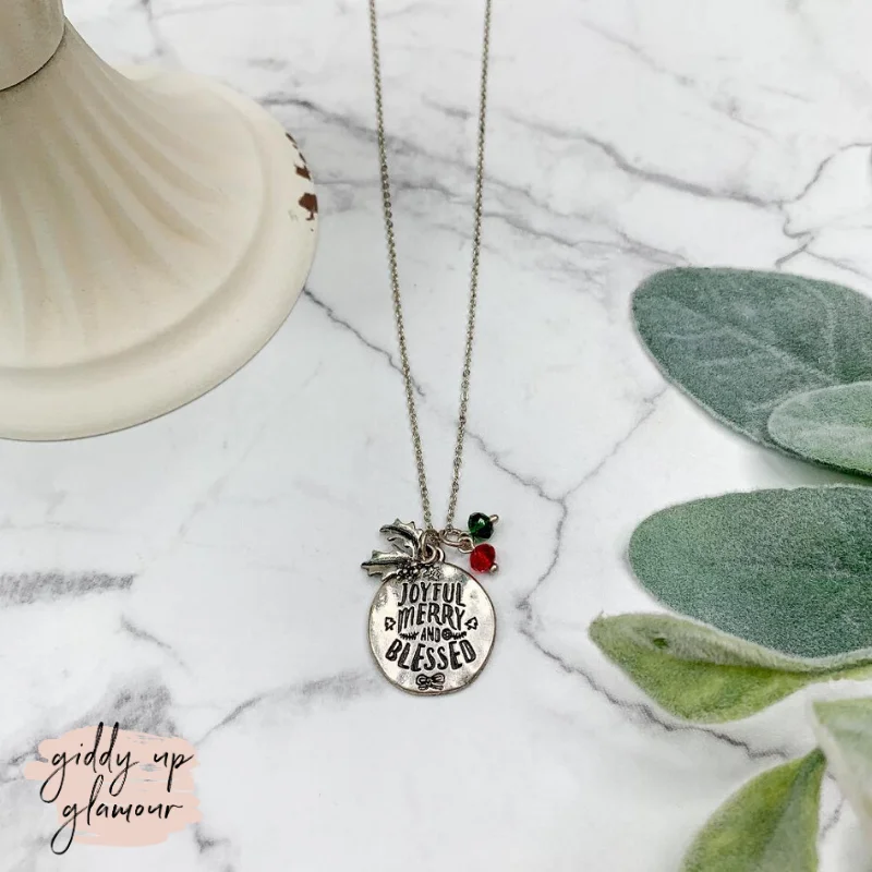 cocktail necklaces for women-Joyful, Merry, and Blessed Silver Charm Necklace