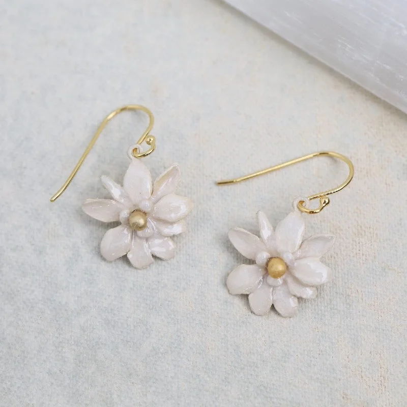 elegant crystal earrings for women-Magnolia Flower Wire Earrings