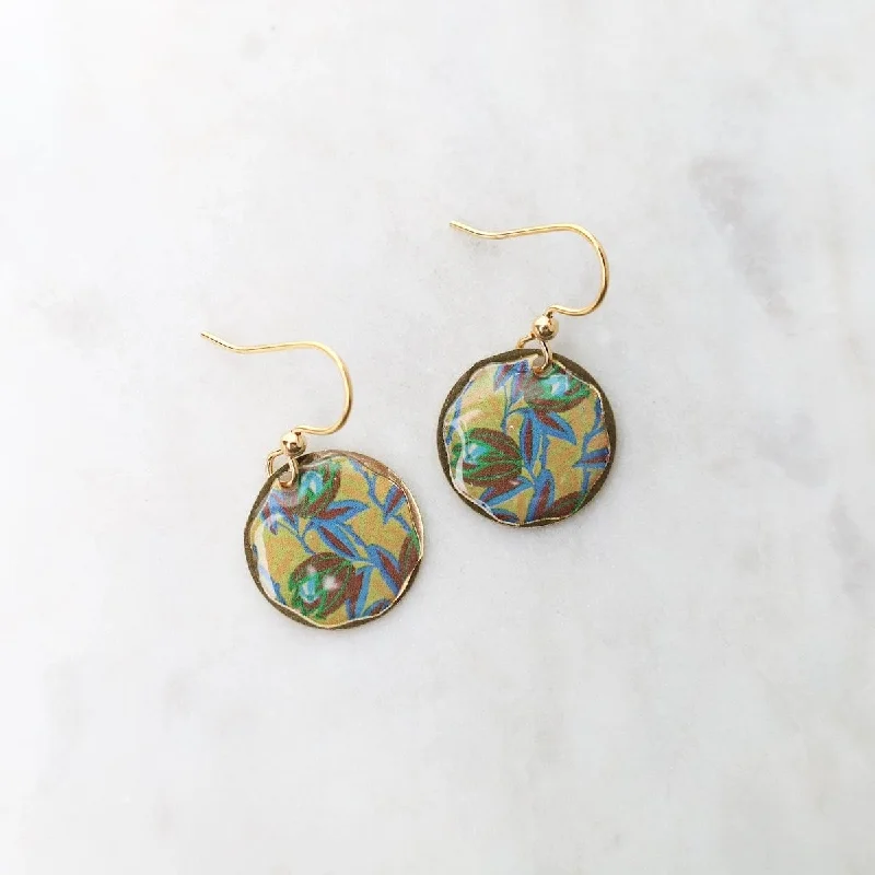 bohemian earrings for women-Brown & Yellow Round Flower Earrings