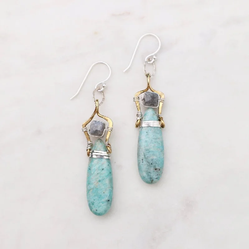 romantic drop earrings for women-Banded Amazonite Drop Earrings