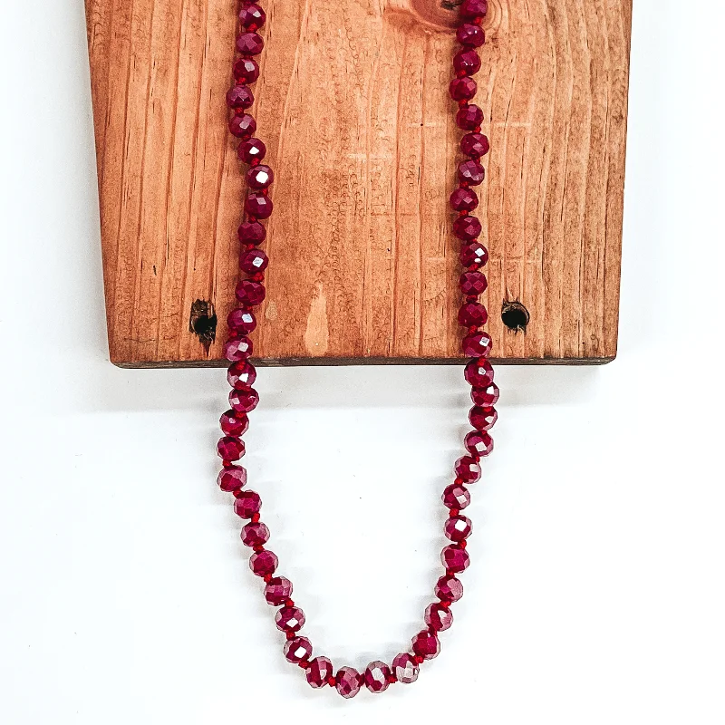 fashionable chain necklaces for women-36 Inch 8mm Crystal Strand Necklace in Garnet Red AB