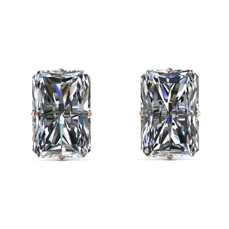 vintage stud earrings for women-Hidden Halo Emerald Cut Diamond Earrings  - Vanessa No. 62