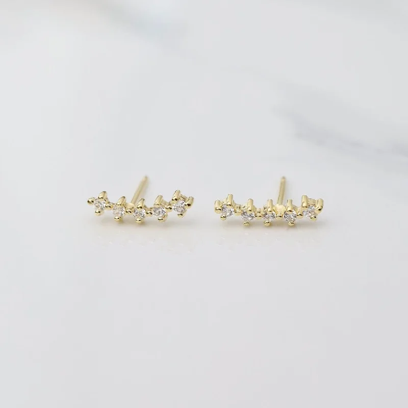 luxurious earrings for women-Gold Vermeil Shared Prong Curve of CZs Stud Earrings