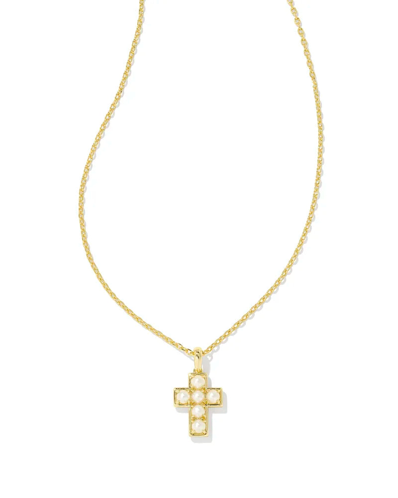 luxurious gemstone necklace sets for women-Kendra Scott | Pearl Gold Cross Short Pendant Necklace in White Pearl