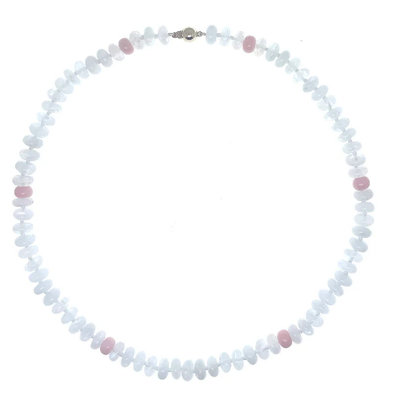 delicate silver chain necklaces for women-Beaded Moonstone and Pink Opal Necklace