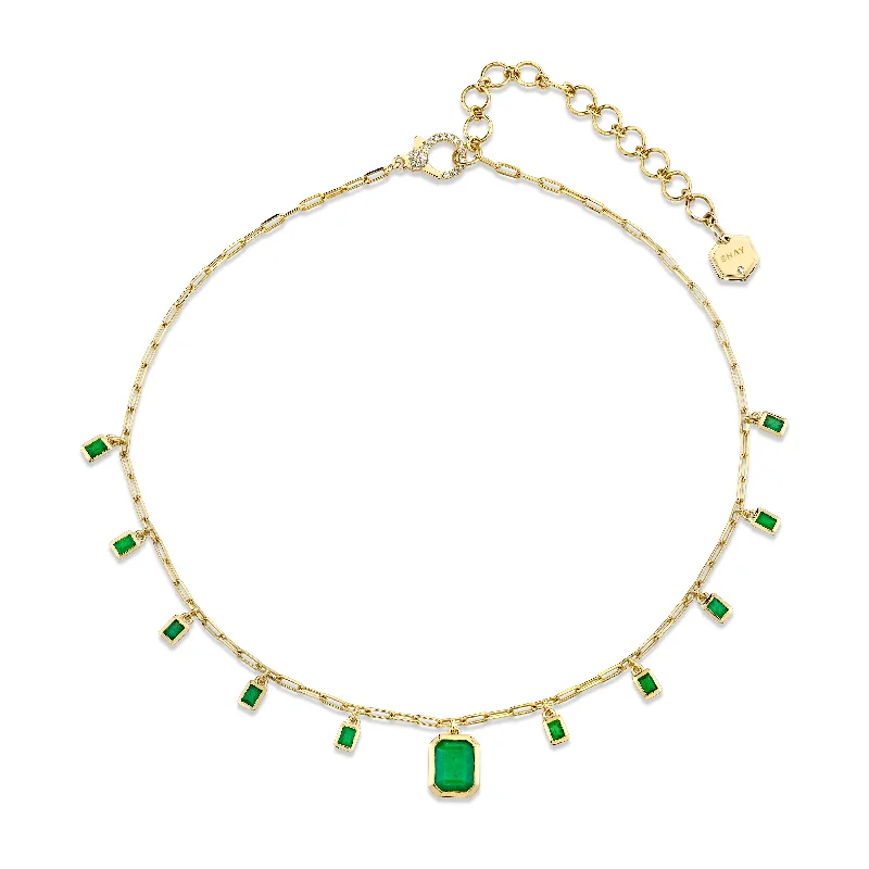 long necklaces for women-EMERALD BAGUETTE DROP CHOKER