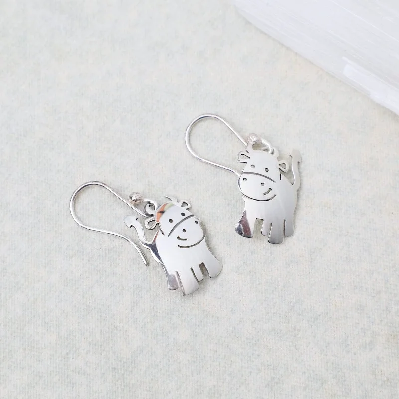 statement earrings for women-Sterling Silver Cow Earrings