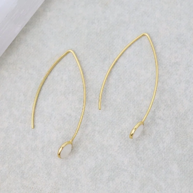 creative drop earrings for women-Gold Filled Hair Pin Drop Earrings with Bezel Set Moonstone