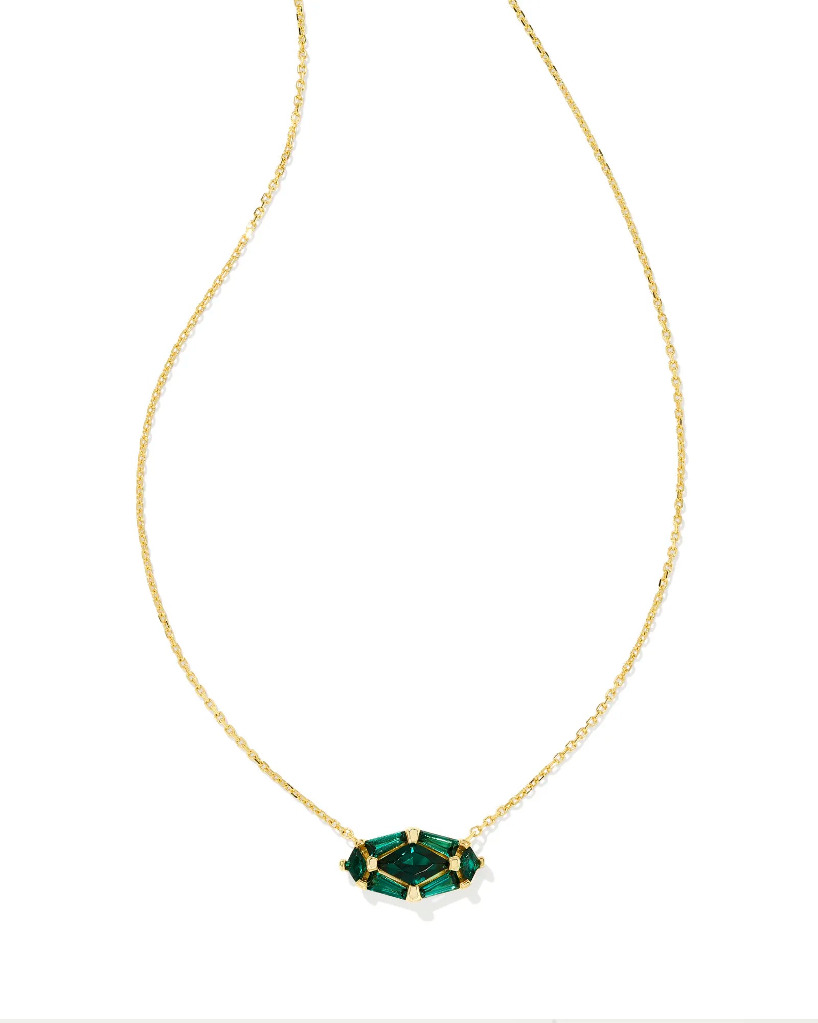 fashionable pendant necklaces for women-Kendra Scott | Lindy Rae Elisa Gold Short Pendant Necklace in Emerald Green Crystal