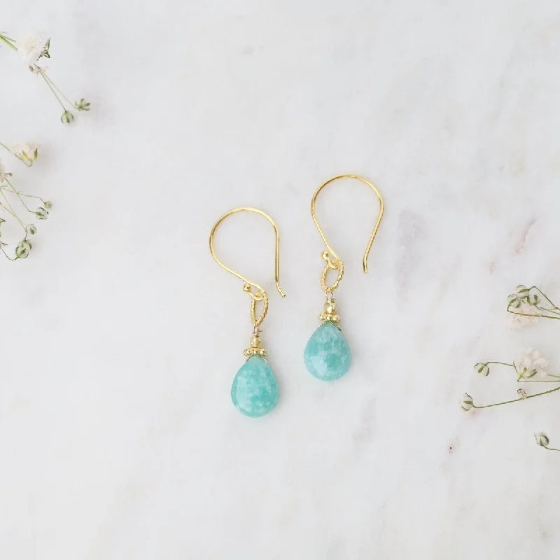 elegant gemstone stud earrings for women-Amazonite Gold Rope Link Earrings