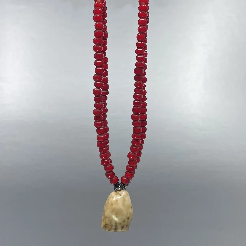 gemstone chain necklaces for women-Necklace - J. Hopkins; White Heart, Fossilized Walrus Ivory Tooth