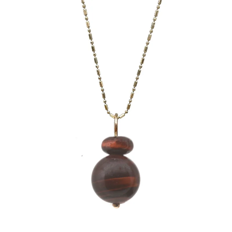 silver heart necklaces for women-Lucky Pom Charm Red Tigers Eye