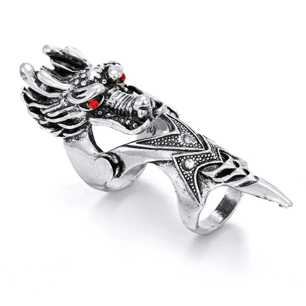 timeless diamond rings for women-Retro Dragon Head Skull Long Metal Ring