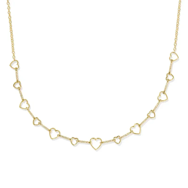 luxury chain necklaces for women-Kendra Scott | Haisley Heart Gold Strand Necklace in White Crystal