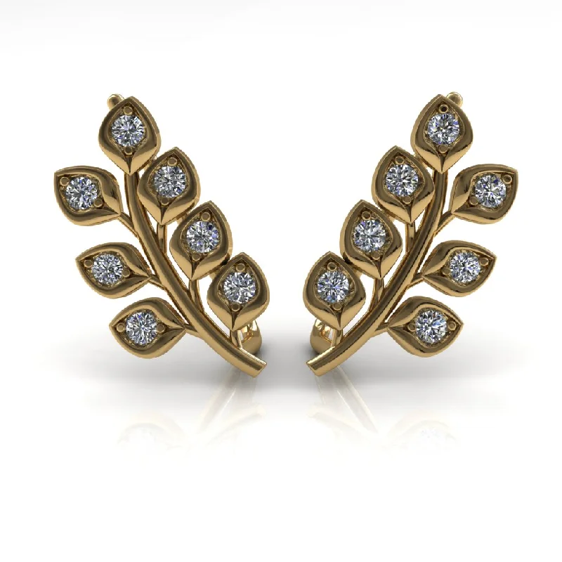 trendy earrings for women-Many Leaves All Around Diamond Earrings- Sydney no. 1