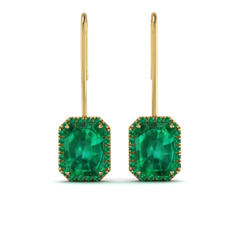 sparkling hoop earrings for women-Halo Emerald Cut Emerald Earrings - Izabella No. 19