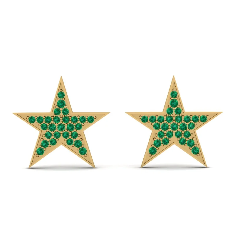 statement crystal earrings for women-Star Stud Emerald Earrings - Star No. 4